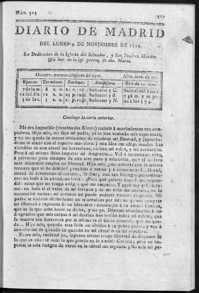 Miniatura de Diario de Madrid del lunes 9 de Noviembre de 1812