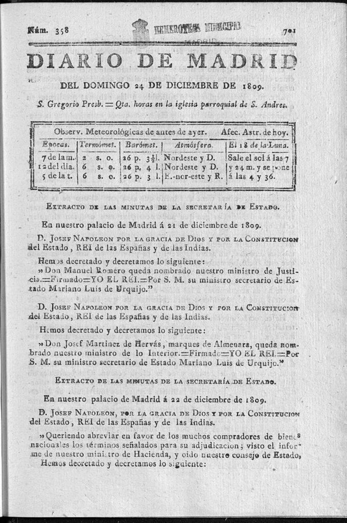 Miniatura de Diario de Madrid domingo 24 de Diciembre de 1809