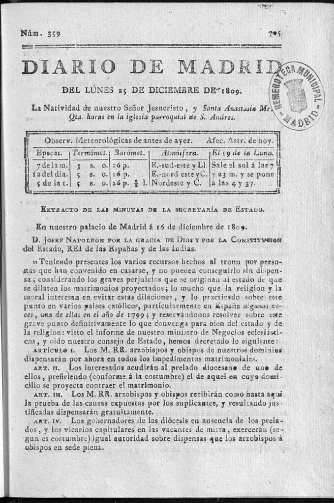 Miniatura de Diario de Madrid lunes 25 de Diciembre de 1809