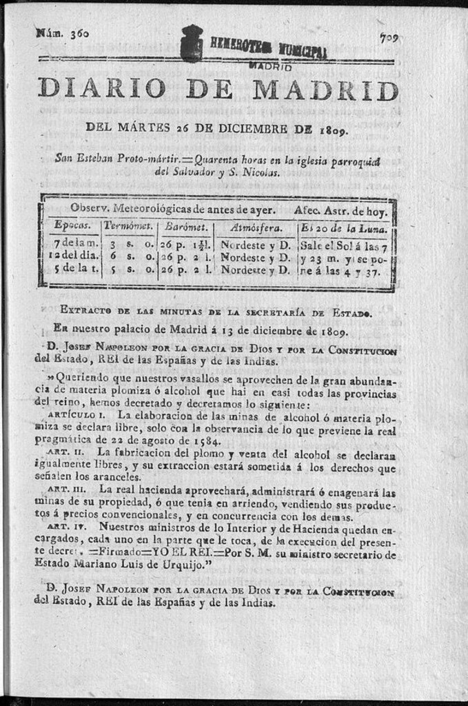Miniatura de Diario de Madrid martes 26 de Diciembre de 1809