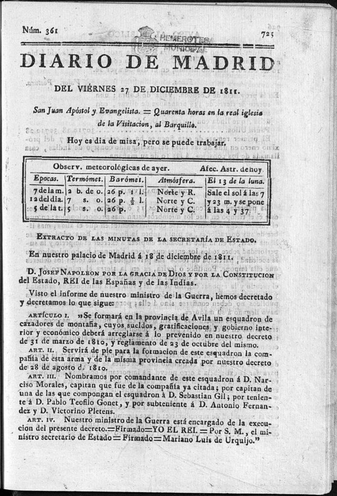 Miniatura de Diario de Madrid del viernes 27 de Diciembre de 1811