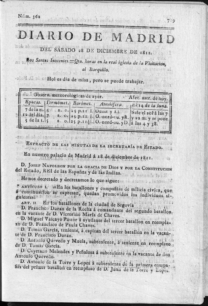 Miniatura de Diario de Madrid del sábado 28 de Diciembre de 1811