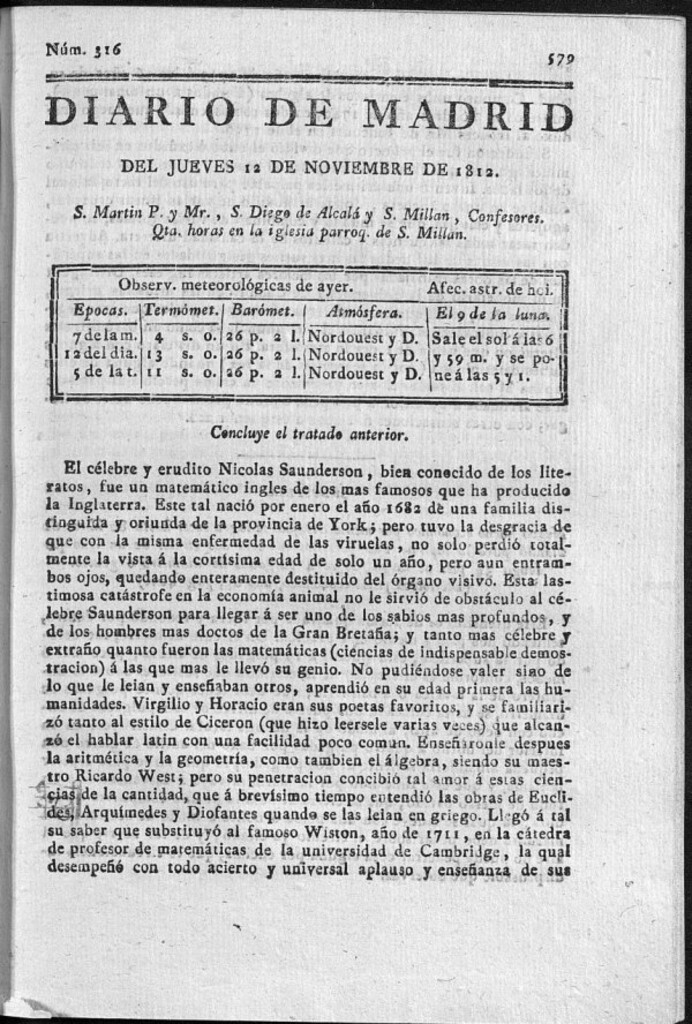 Miniatura de Diario de Madrid del jueves 12 de Noviembre de 1812