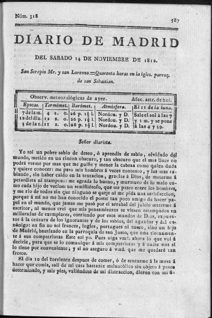 Miniatura de Diario de Madrid del sábado 14 de Noviembre de 1812