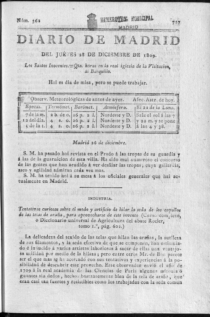 Miniatura de Diario de Madrid jueves 28 de Diciembre de 1809