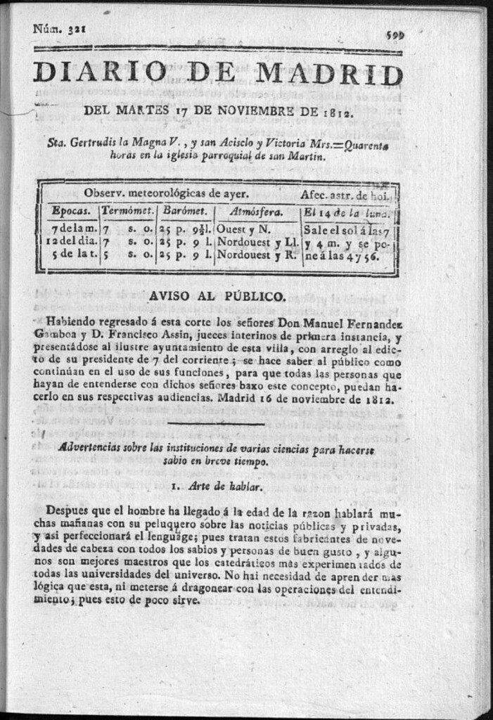 Miniatura de Diario de Madrid del martes 17 de Noviembre de 1812
