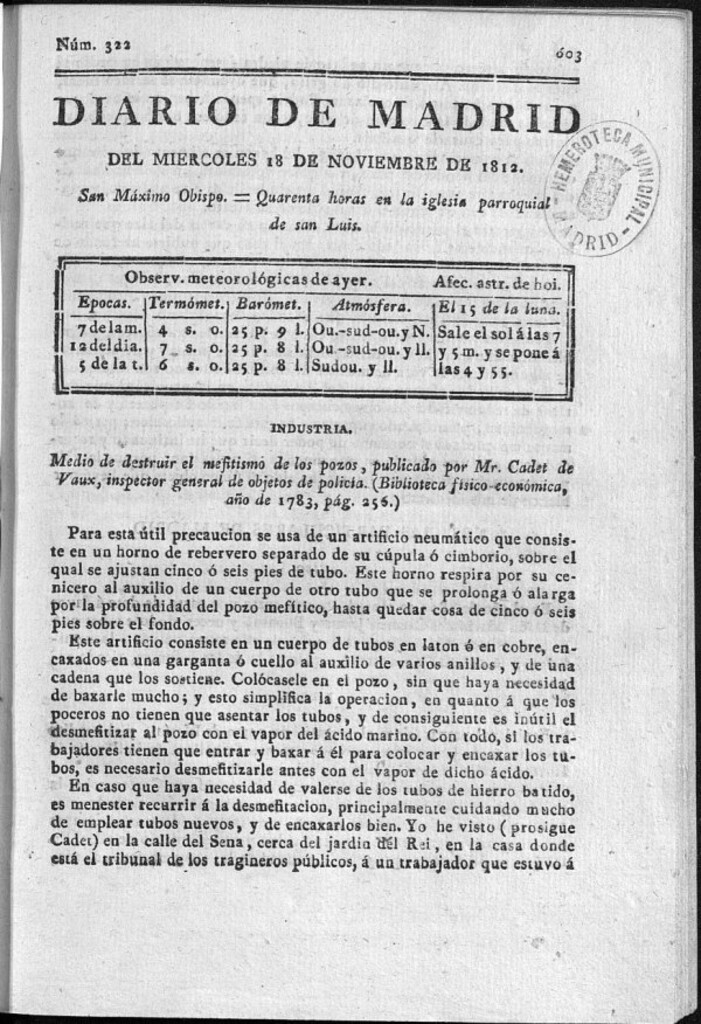 Miniatura de Diario de Madrid del miércoles 18 de Noviembre de 1812