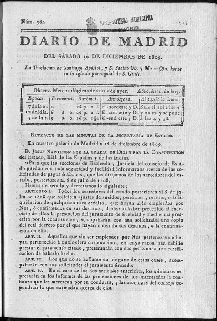 Miniatura de Diario de Madrid sábado 30 de Diciembre de 1809