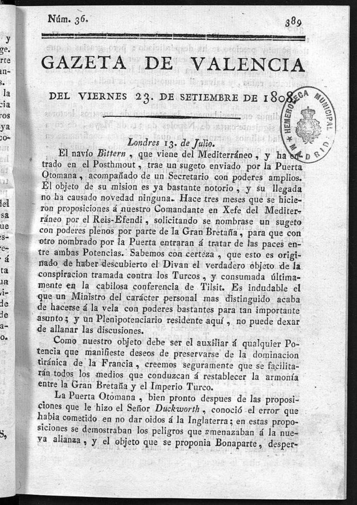 Miniatura de Gazeta de Valencia del 23 de Septiembre de 1808