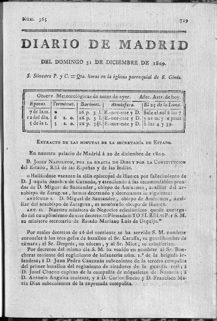 Miniatura de Diario de Madrid domingo 31 de Diciembre de 1809