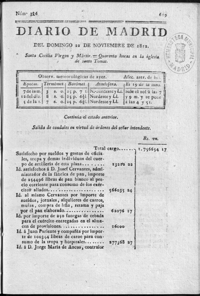 Miniatura de Diario de Madrid del domingo 22 de Noviembre de 1812