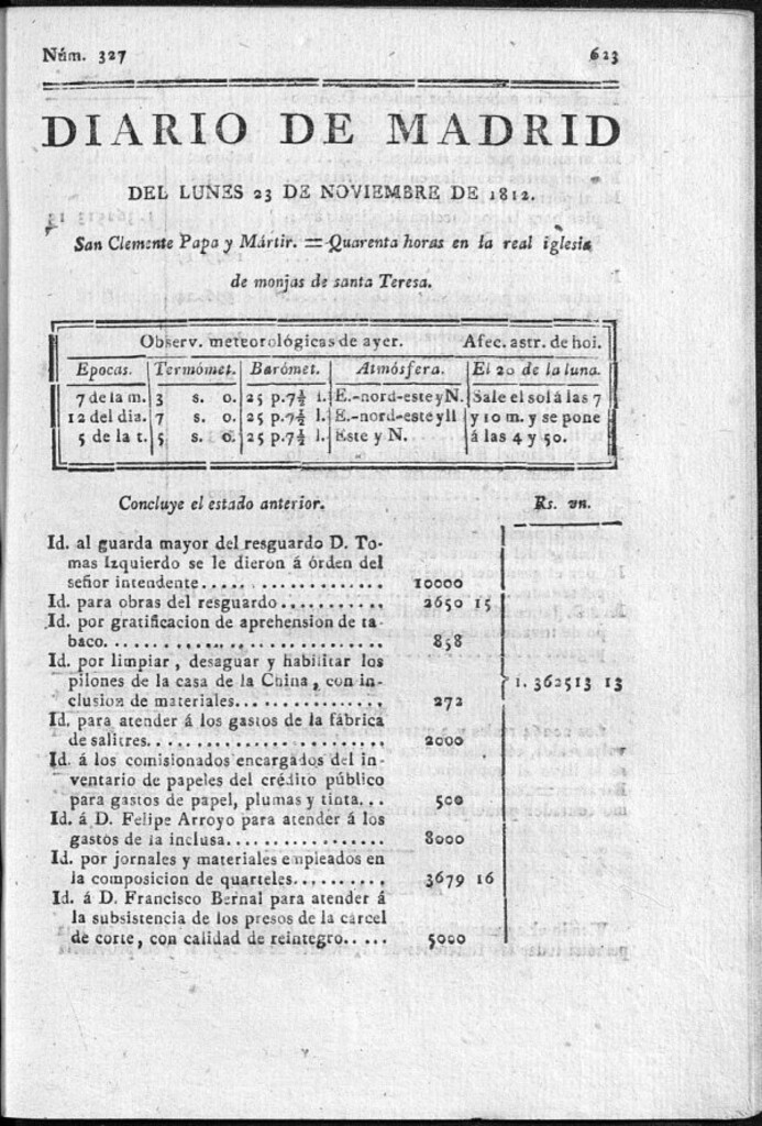 Miniatura de Diario de Madrid del lunes 23 de Noviembre de 1812
