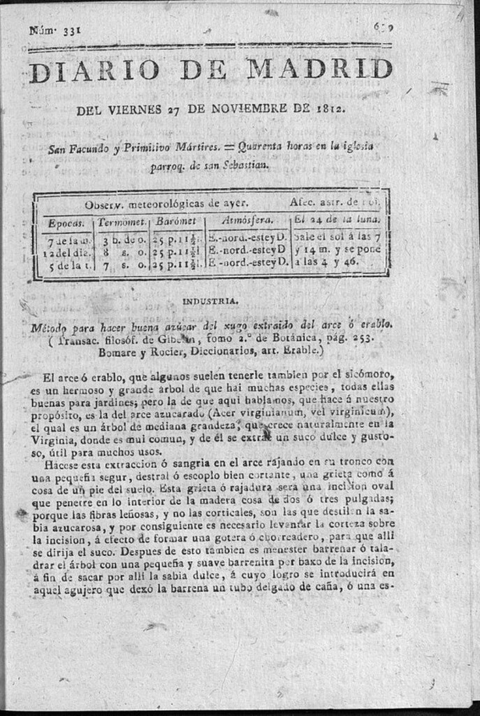 Miniatura de Diario de Madrid del viernes 27 de Noviembre de 1812