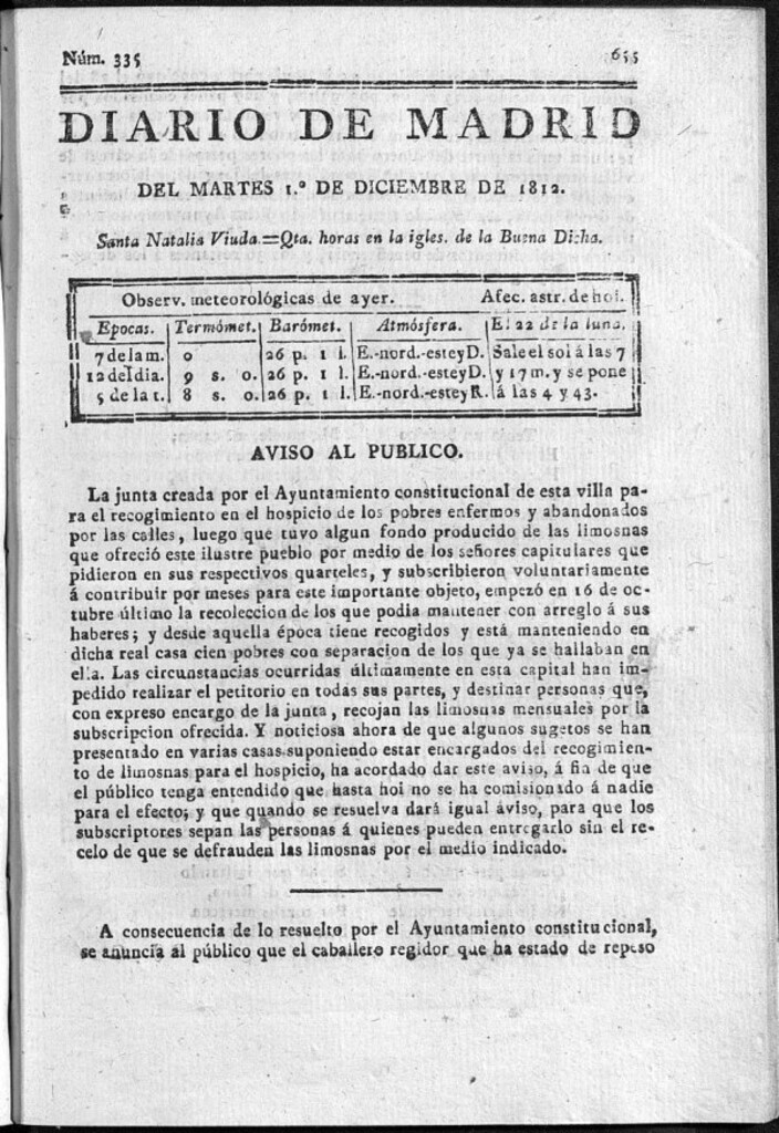 Miniatura de Diario de Madrid del martes 1 de Diciembre de 1812