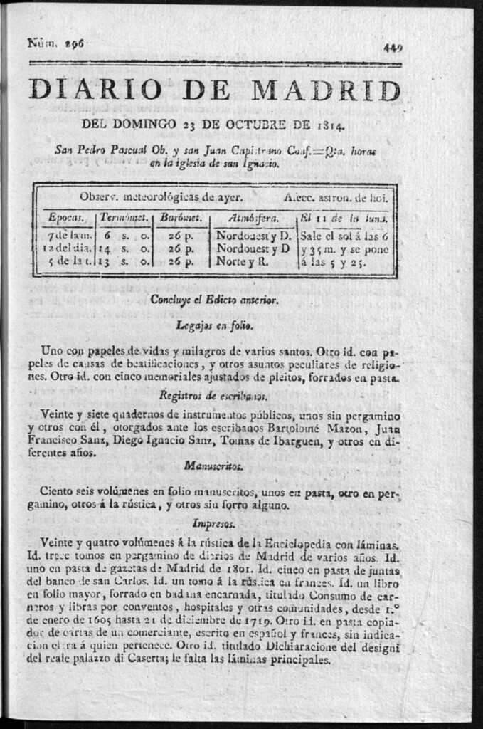 Miniatura de Diario de Madrid del domingo 23 de Octubre de 1814