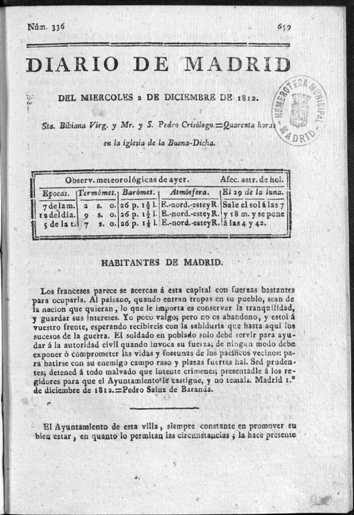 Miniatura de Diario de Madrid del miércoles 2 de Diciembre de 1812