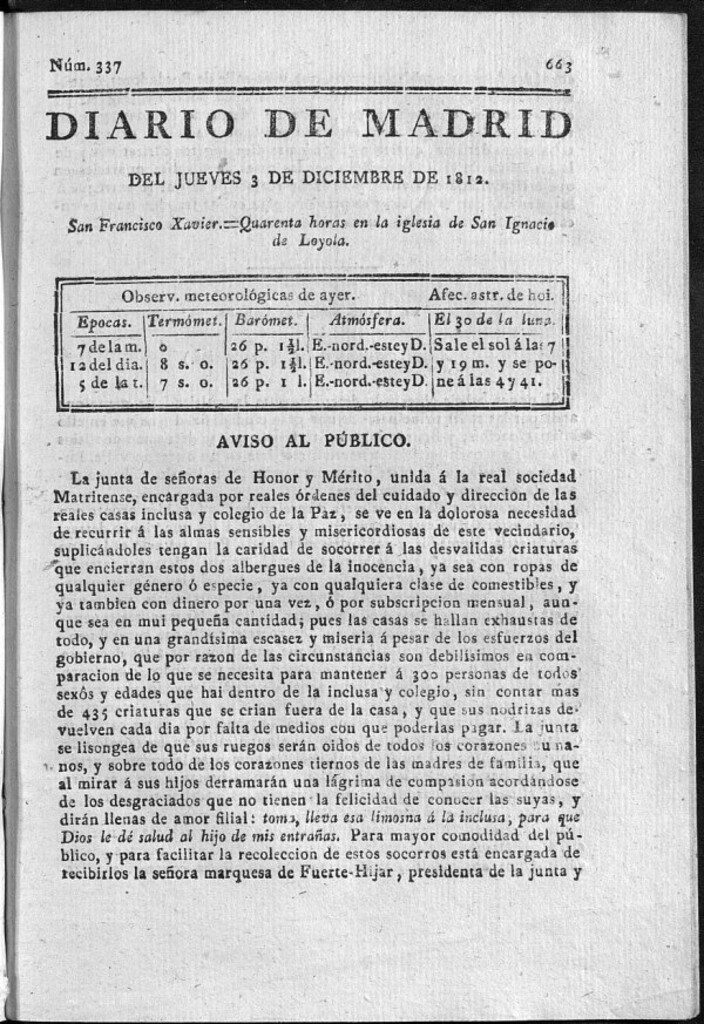 Miniatura de Diario de Madrid del jueves 3 de Diciembre de 1812