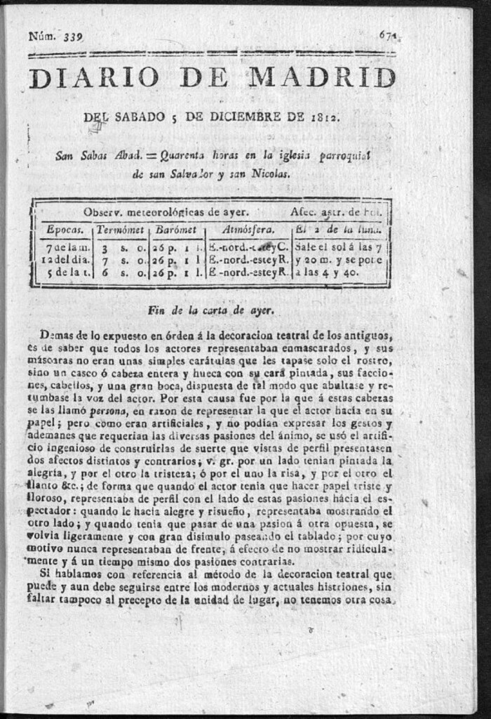 Miniatura de Diario de Madrid del sábado 5 de Diciembre de 1812