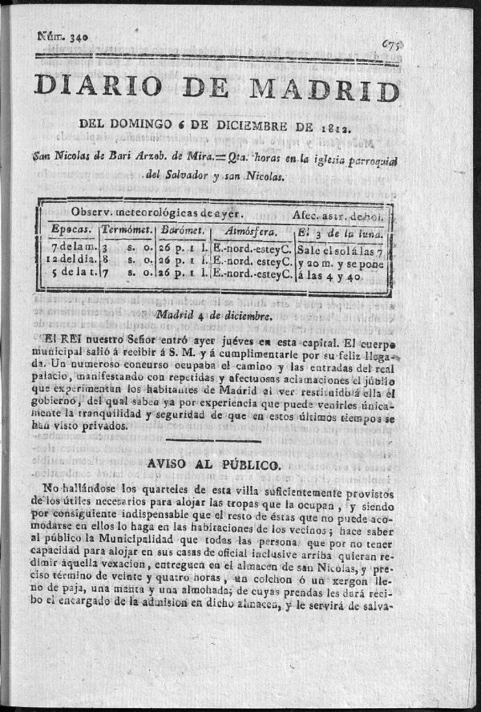 Miniatura de Diario de Madrid del domingo 6 de Diciembre de 1812