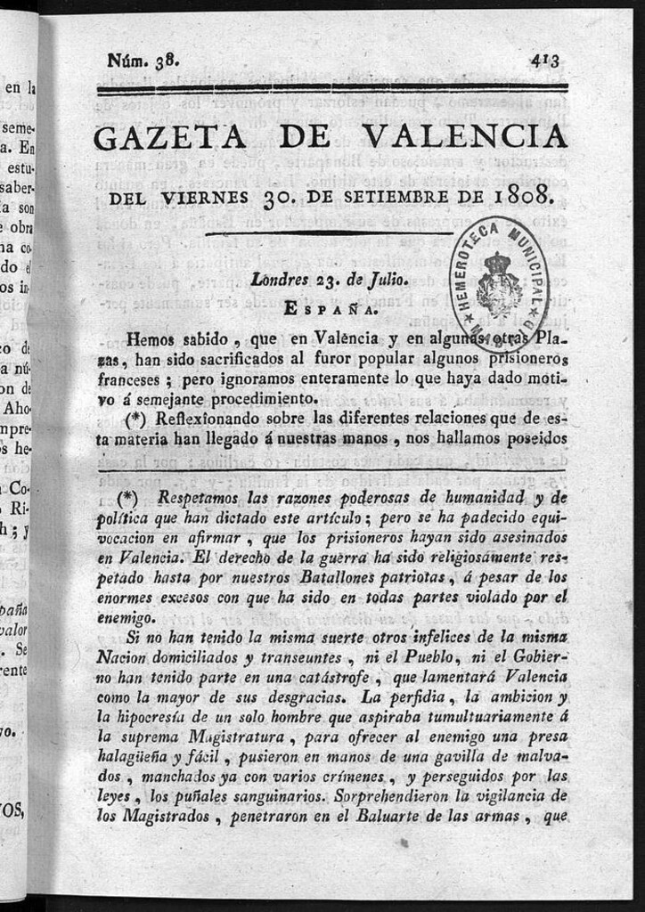 Miniatura de Gazeta de Valencia del 30 de Septiembre de 1808