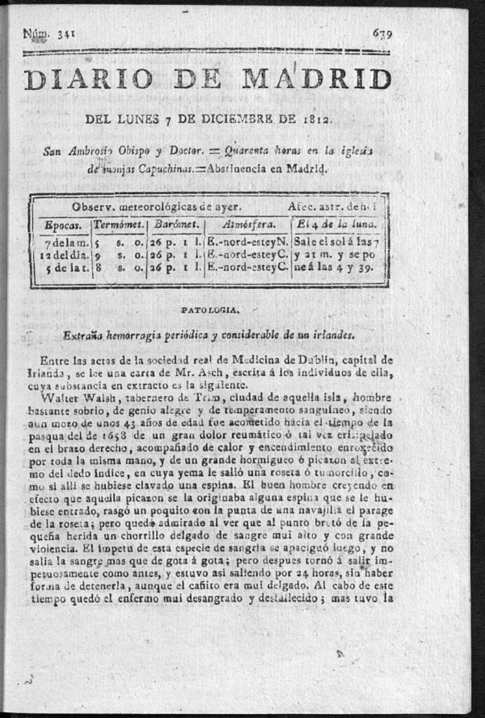 Miniatura de Diario de Madrid del lunes 7 de Diciembre de 1812