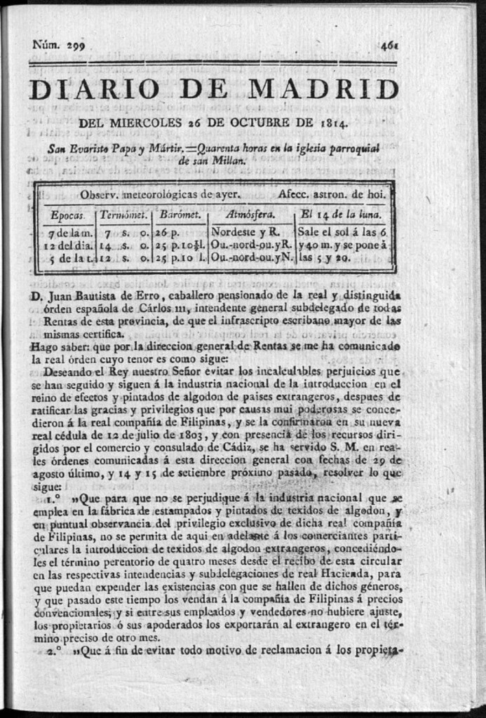 Miniatura de Diario de Madrid del miércoles 26 de Octubre de 1814