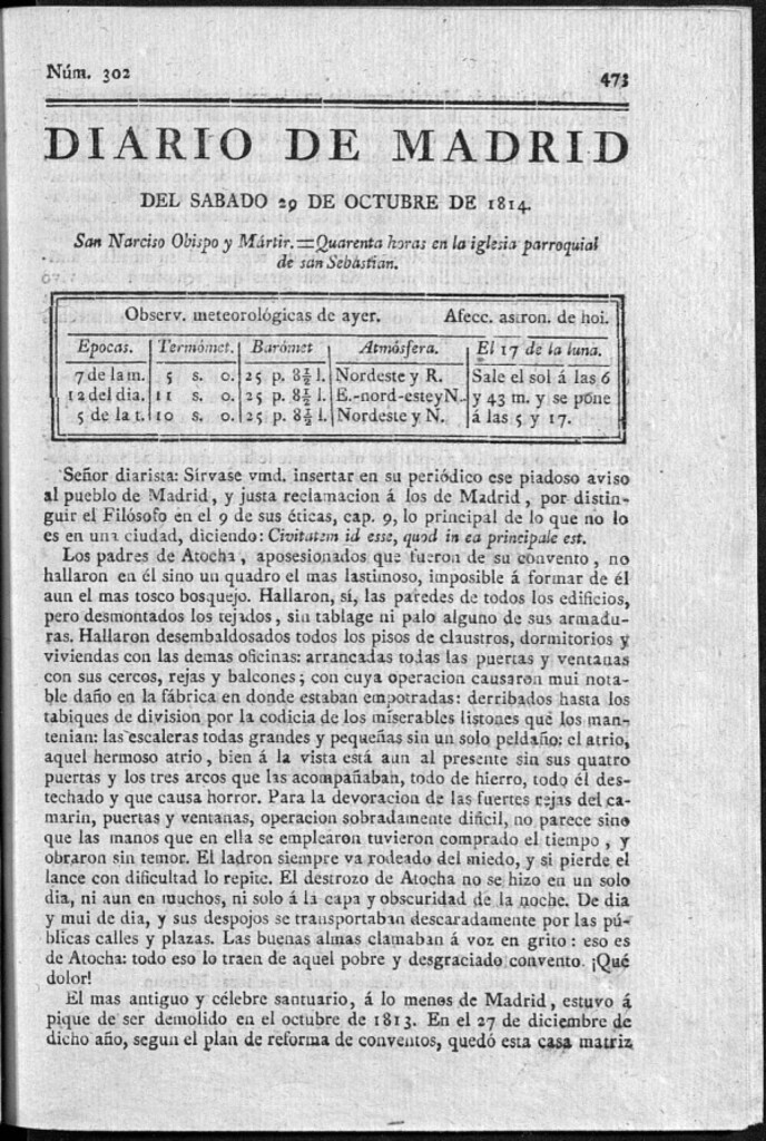 Miniatura de Diario de Madrid del sábado 29 de Octubre de 1814