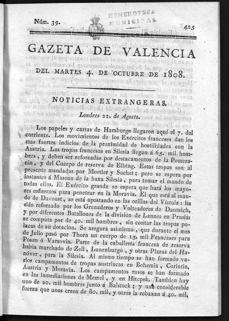 Miniatura de Gazeta de Valencia del 4 de Octubre de 1808
