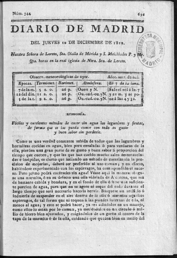 Miniatura de Diario de Madrid del jueves 10 de Diciembre de 1812