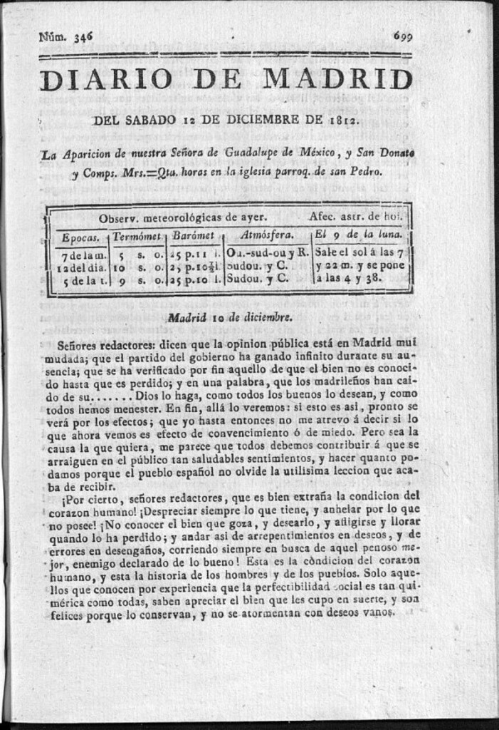 Miniatura de Diario de Madrid del sábado 12 de Diciembre de 1812
