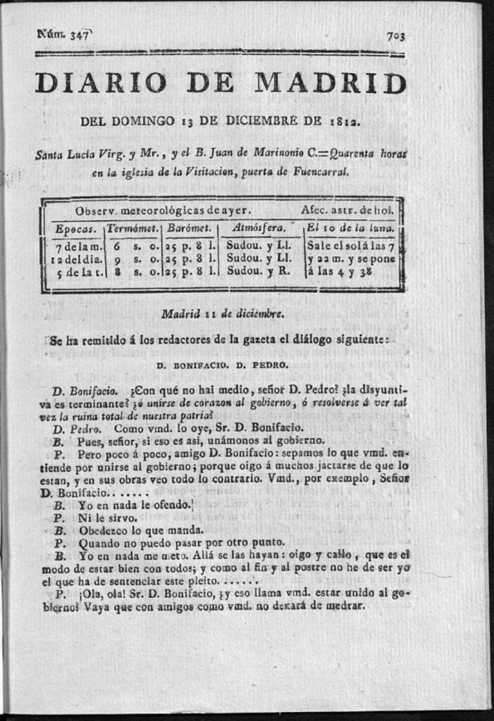 Miniatura de Diario de Madrid del domingo 13 de Diciembre de 1812
