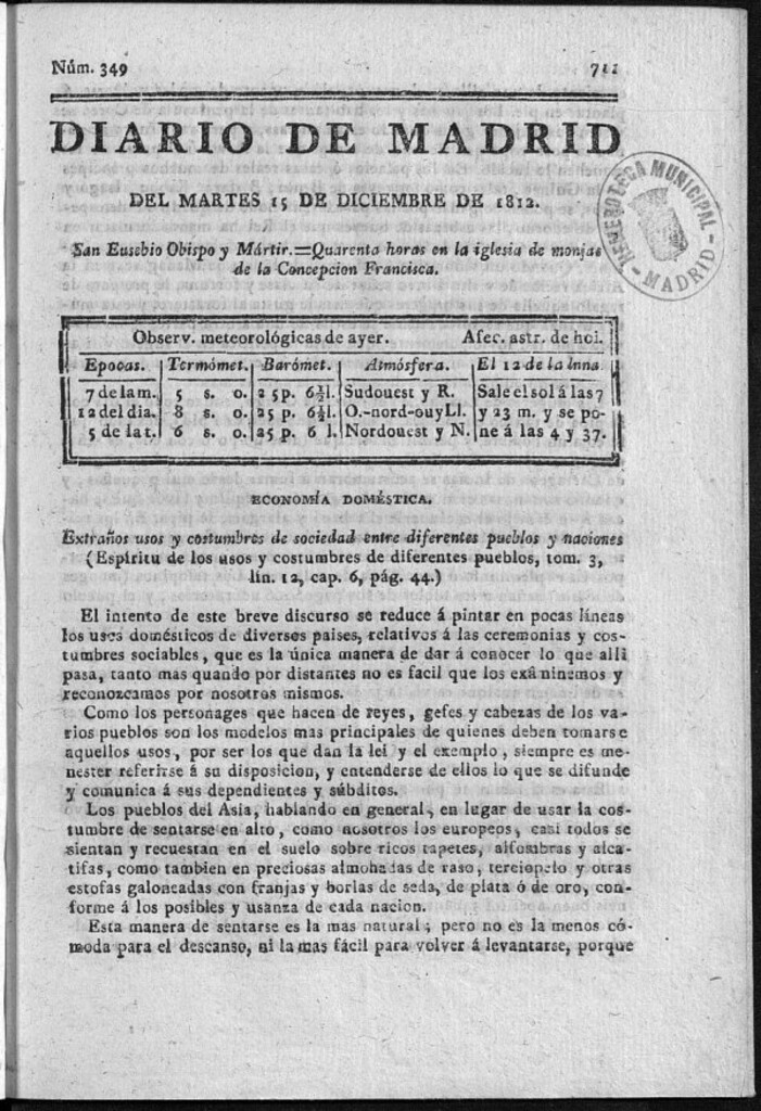 Miniatura de Diario de Madrid del martes 15 de Diciembre de 1812