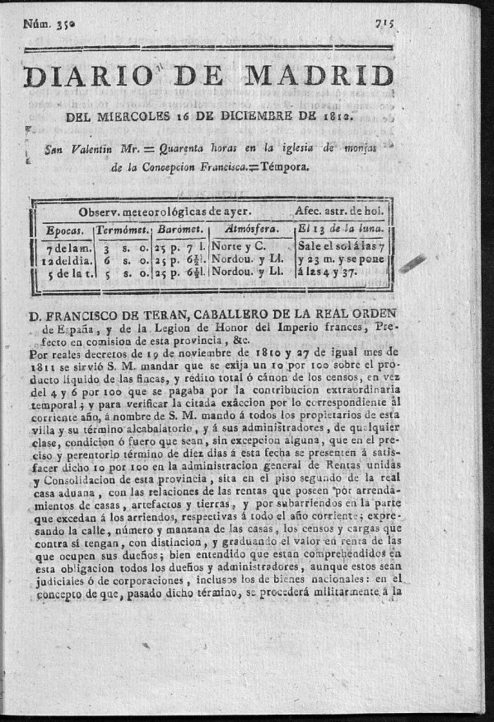 Miniatura de Diario de Madrid del miércoles 16 de Diciembre de 1812