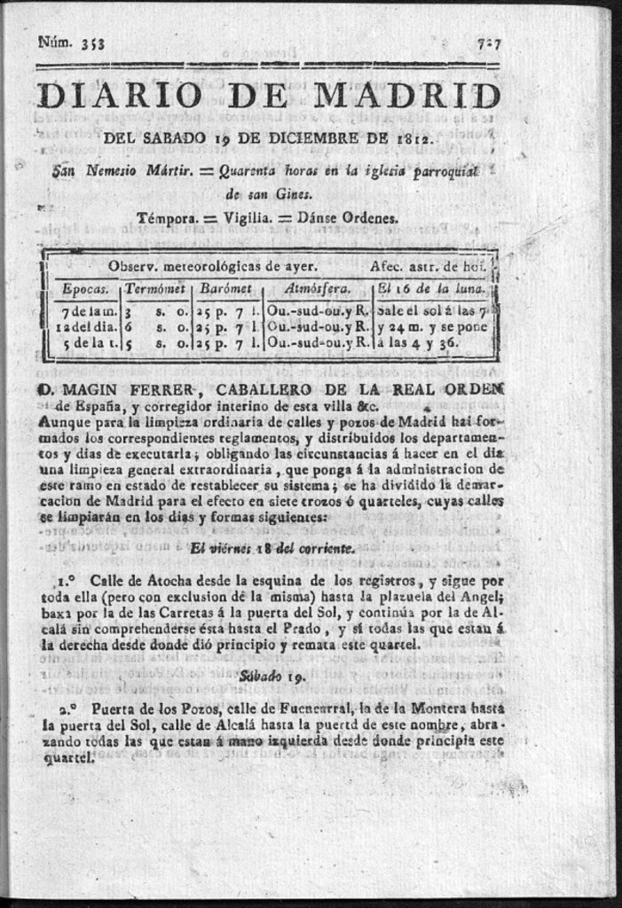 Miniatura de Diario de Madrid del sábado 19 de Diciembre de 1812