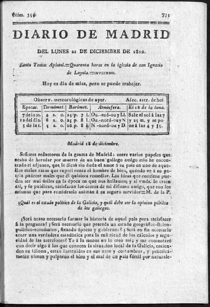 Miniatura de Diario de Madrid del lunes 21 de Diciembre de 1812