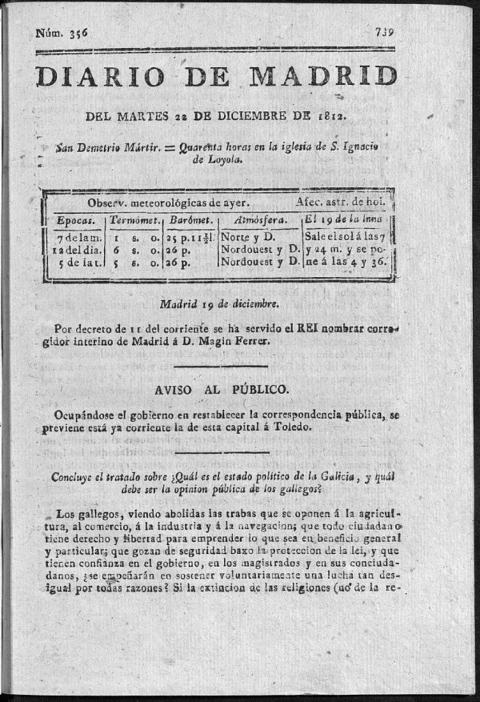 Miniatura de Diario de Madrid del martes 22 de Diciembre de 1812