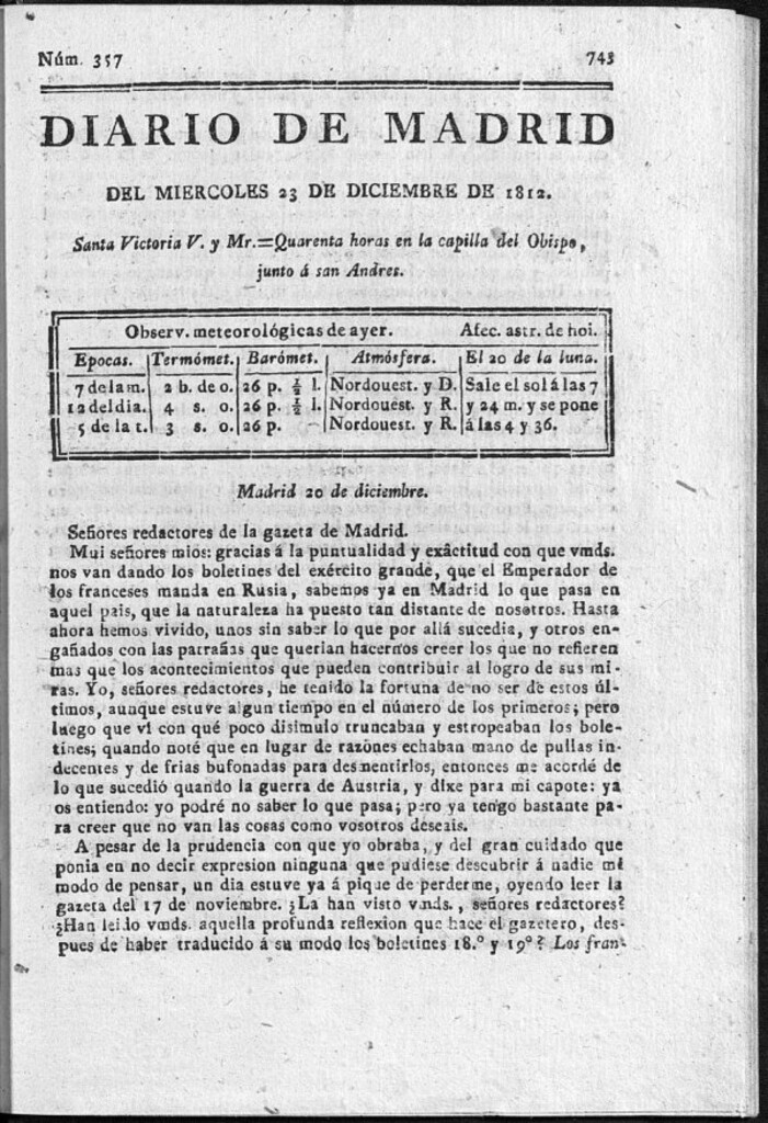 Miniatura de Diario de Madrid del miércoles 23 de Diciembre de 1812