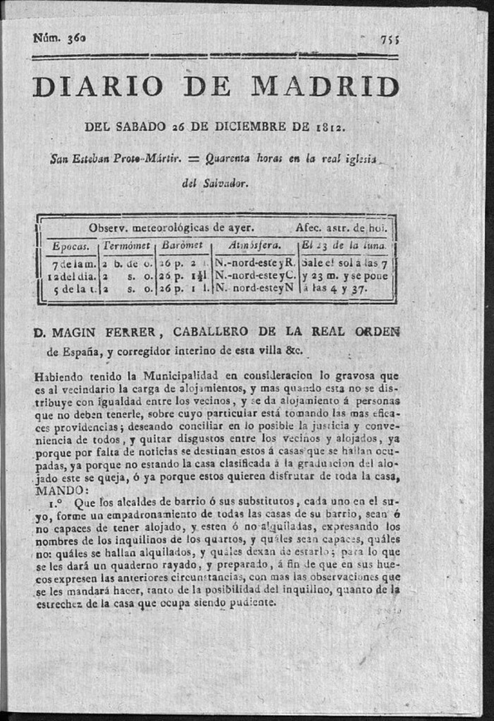 Miniatura de Diario de Madrid del sábado 26 de Diciembre de 1812