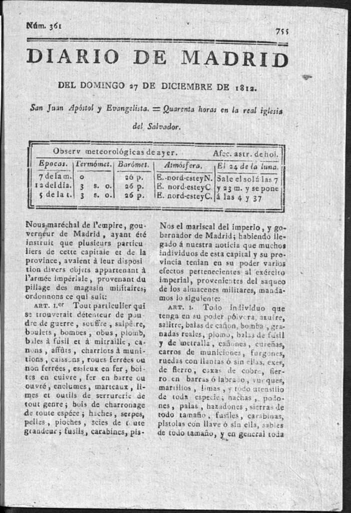 Miniatura de Diario de Madrid del domingo 27 de Diciembre de 1812