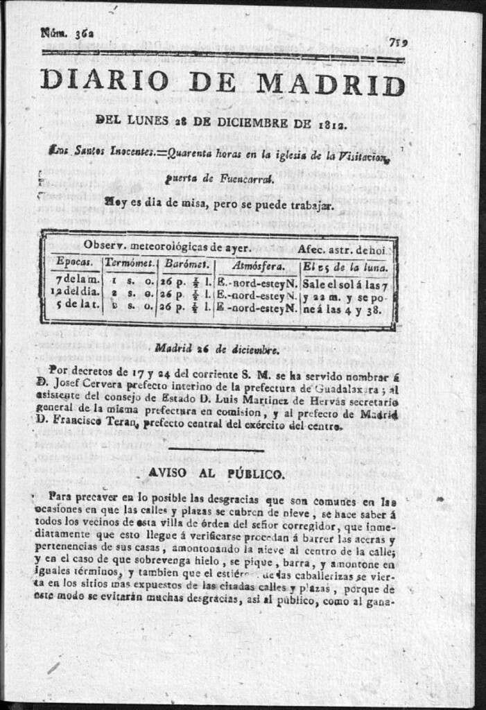 Miniatura de Diario de Madrid del lunes 28 de Diciembre de 1812