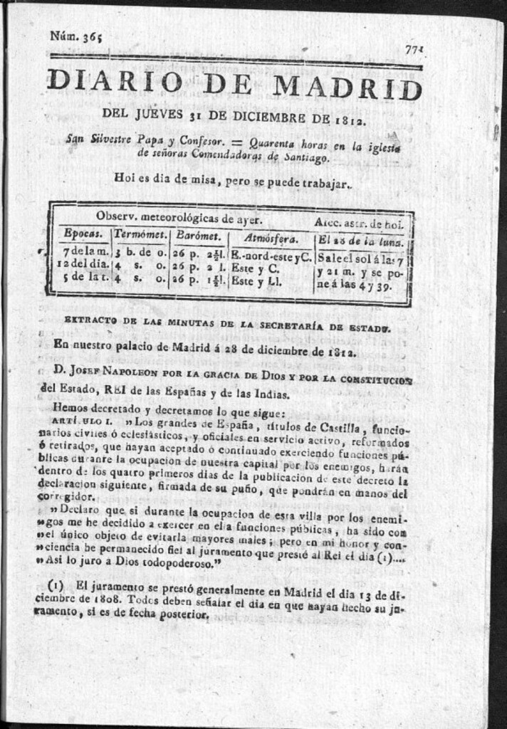Miniatura de Diario de Madrid del jueves 31 de Diciembre de 1812