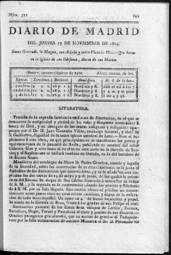 Miniatura de Diario de Madrid Jueves 17 de Noviembre de 1814