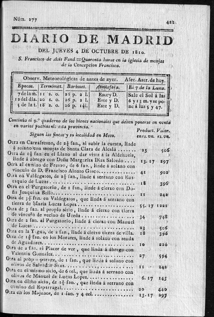 Miniatura de Diario de Madrid del jueves 4 de Octubre de 1810