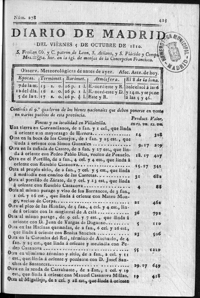 Miniatura de Diario de Madrid del viernes 5 de Octubre de 1810