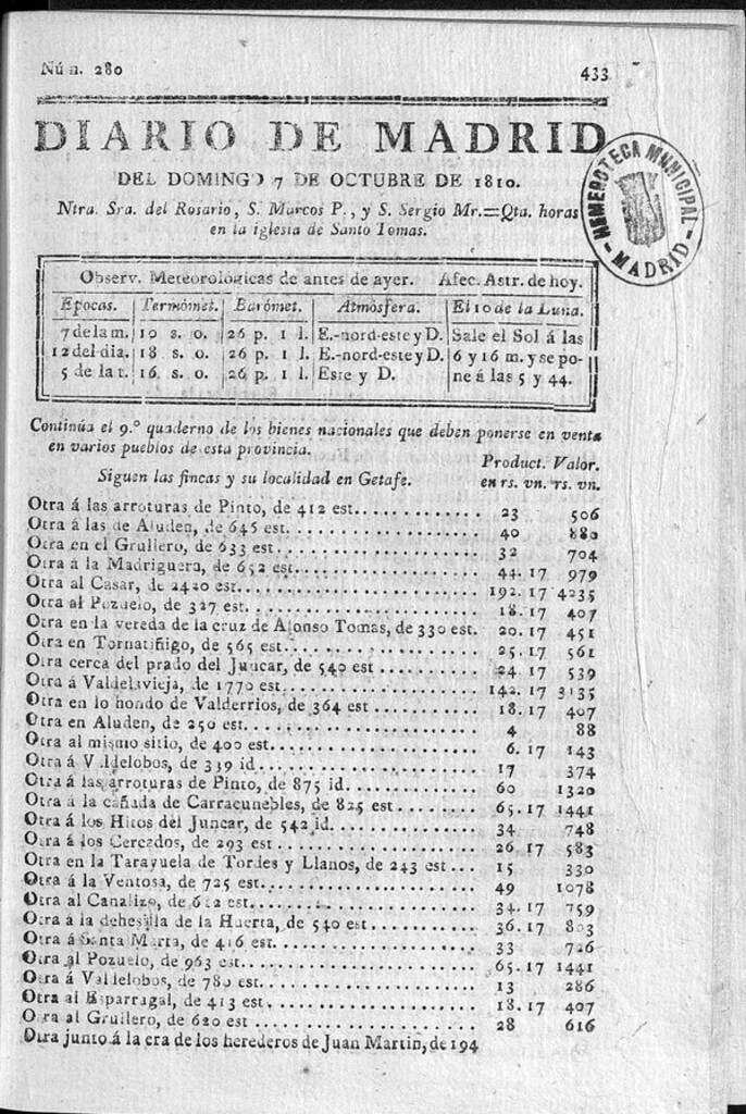 Miniatura de Diario de Madrid del domingo 7 de Octubre de 1810