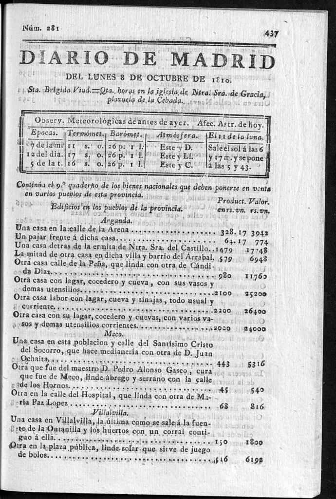 Miniatura de Diario de Madrid del lunes 8 de Octubre de 1810