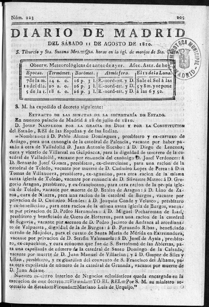 Miniatura de Diario de Madrid del sábado 11 de Agosto de 1810