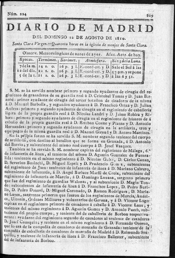 Miniatura de Diario de Madrid del domingo 12 de Agosto de 1810