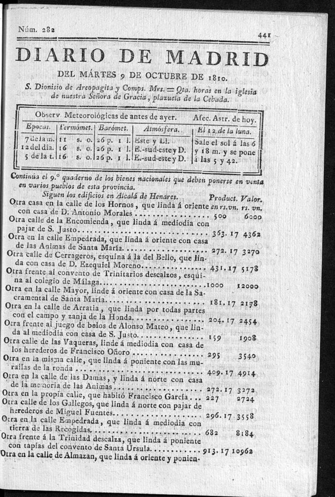 Miniatura de Diario de Madrid del martes 9 de Octubre de 1810