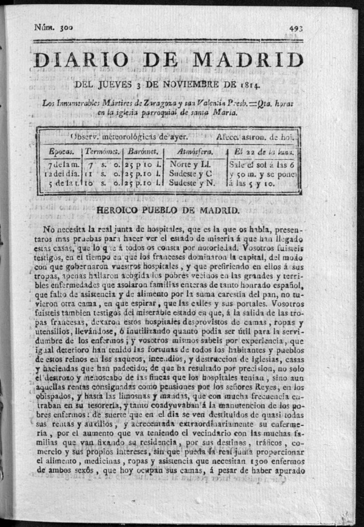 Miniatura de Diario de Madrid del Jueves 3 de Noviembre de 1814